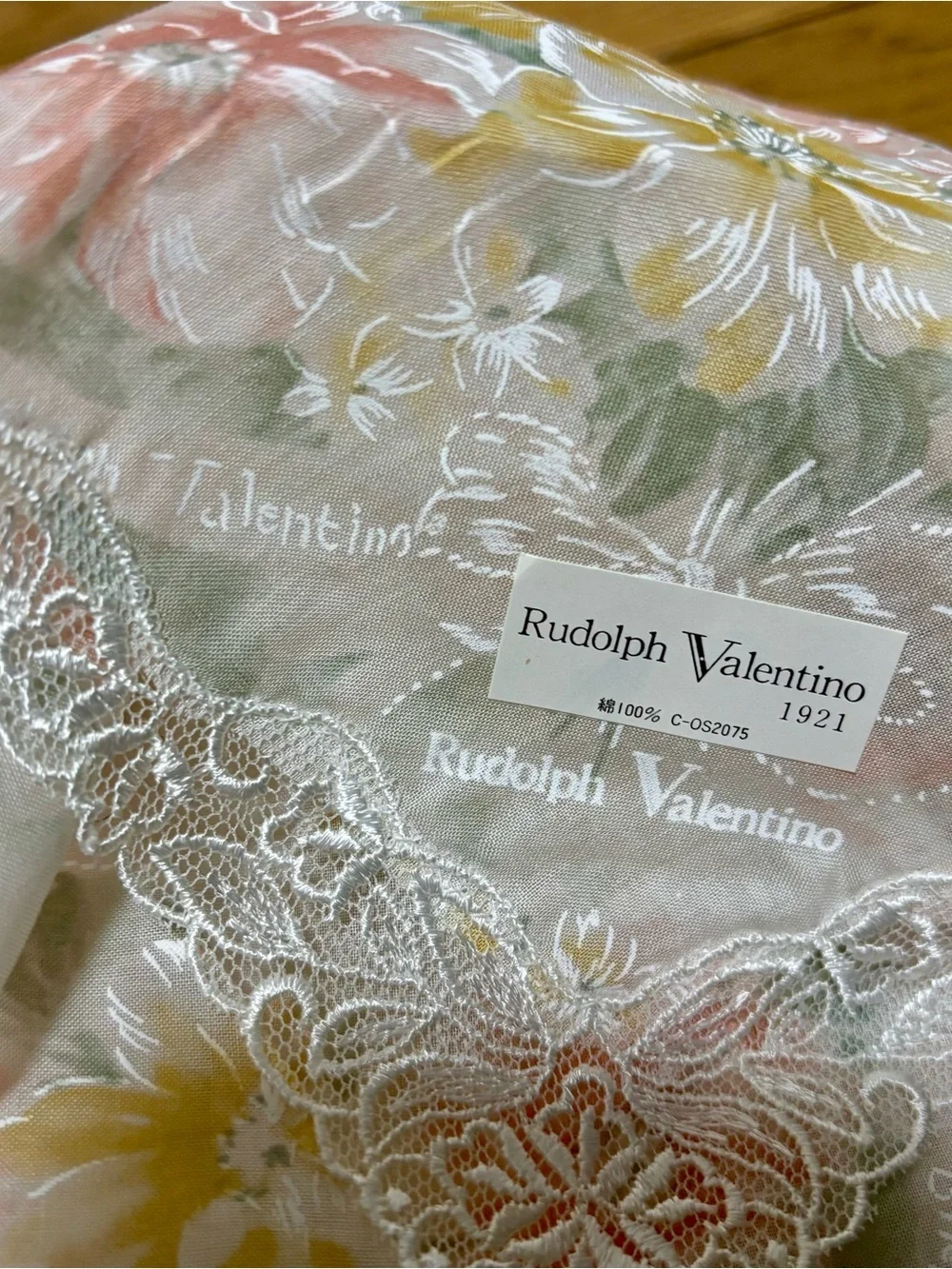 Rudolf Valentino Multicolor Floral Cotton w/Lace Handkerchief/Bandana/Scarf